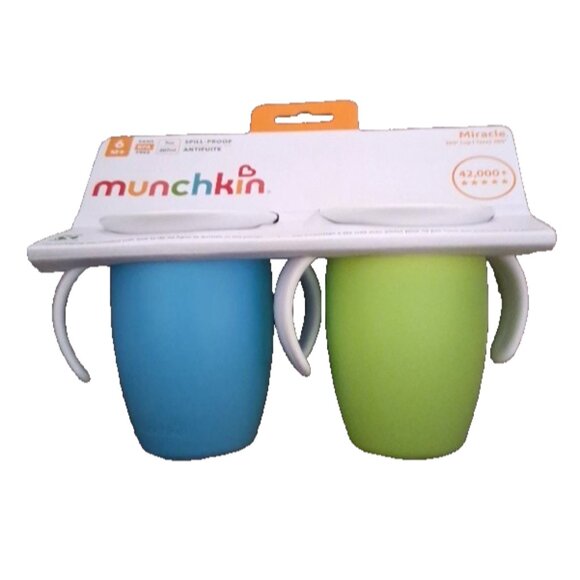 Baby Toddler Cups Munchkin Miracle 360 Cups Green and Blue 7 oz Spill Proof - Picture 1 of 7